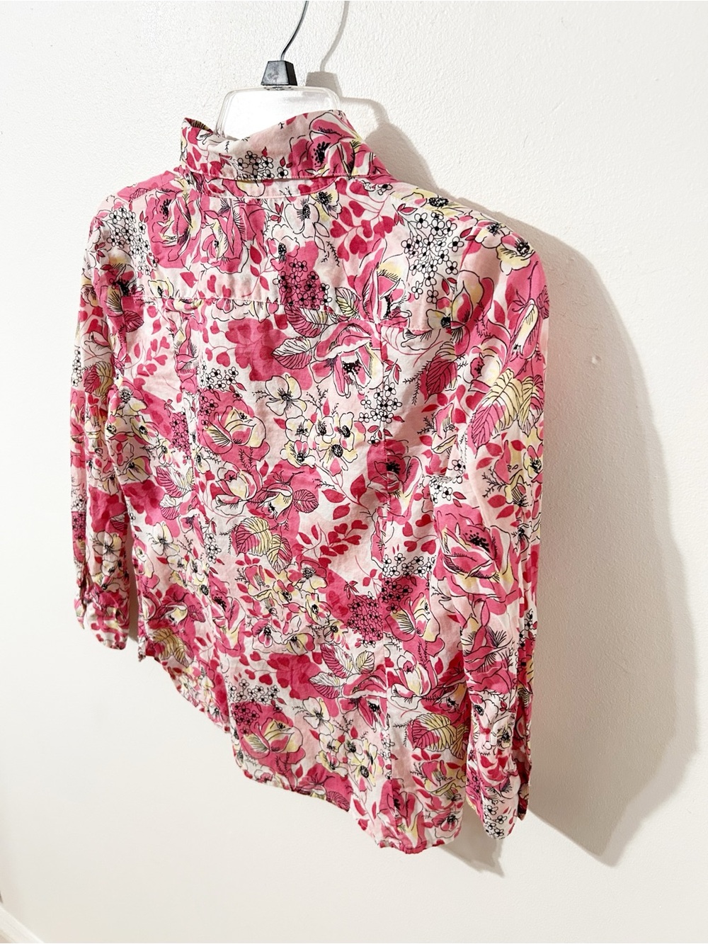 Ann Taylor LOFT Pink Floral Button Down Shirt 100% Cotton 3/4 Sleeve Blouse - Picture 6 of 9